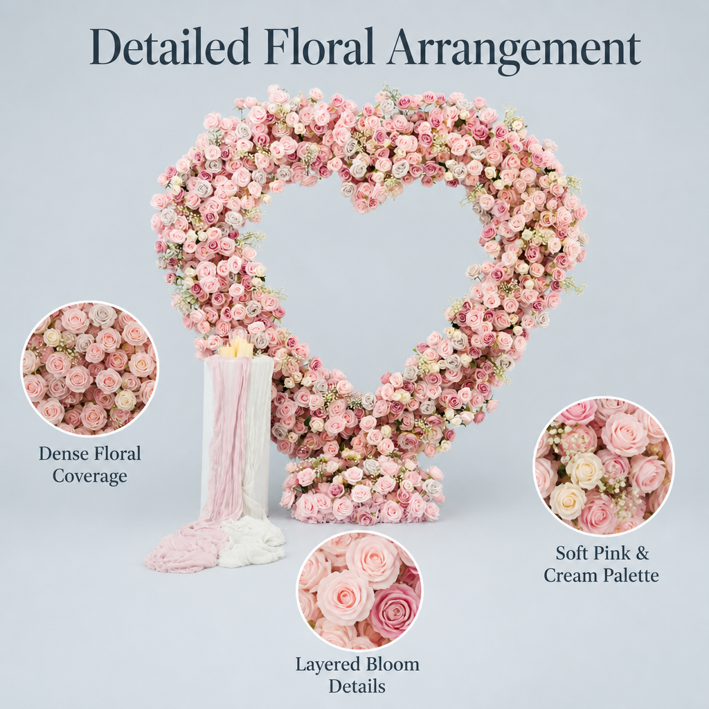 Pink Rose Heart Faux Floral Arch