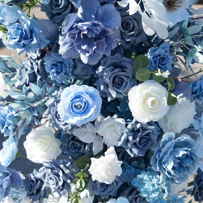 Blue & White Rose Misty Blue Horn Faux Floral Arch
