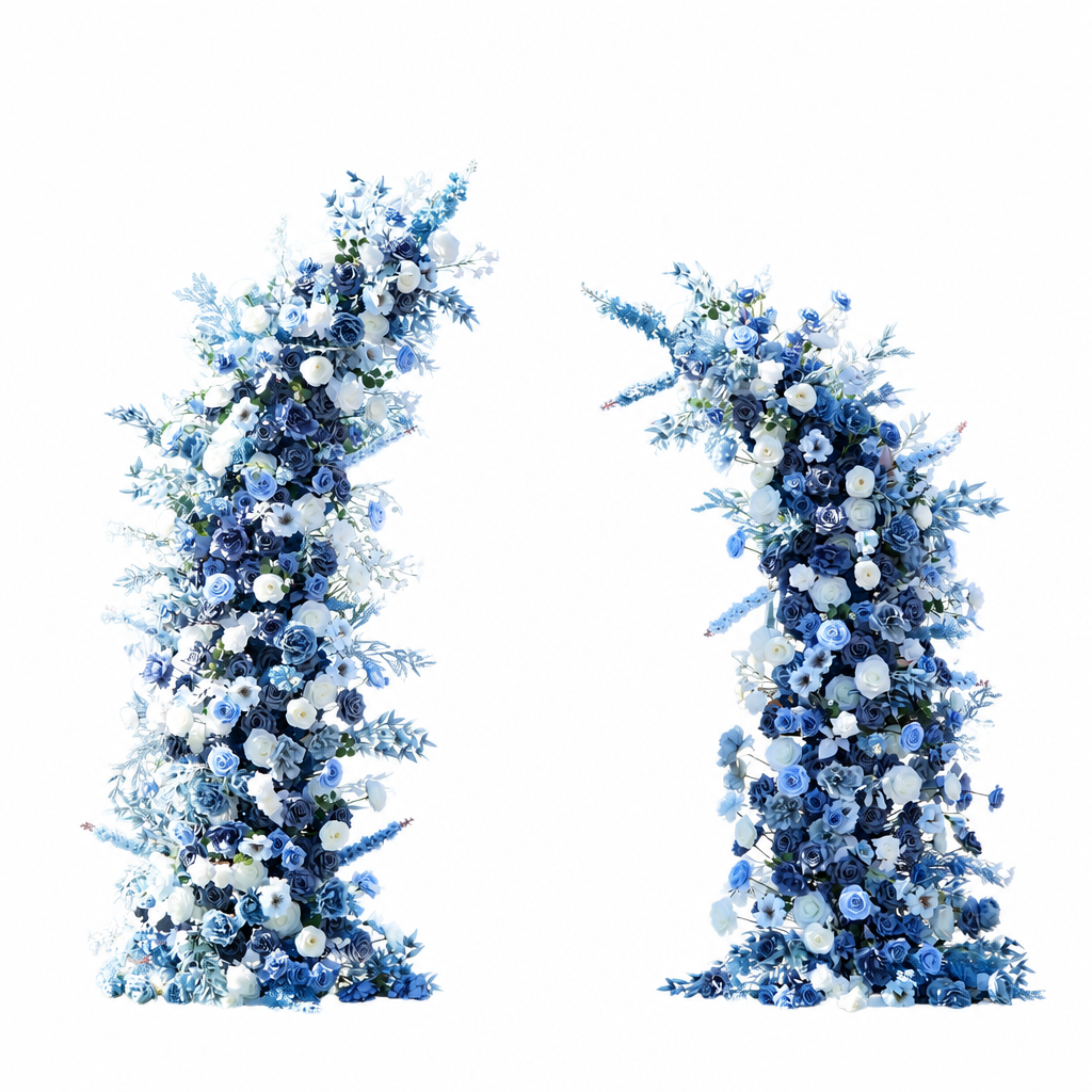 Blue & White Rose Misty Blue Horn Faux Floral Arch