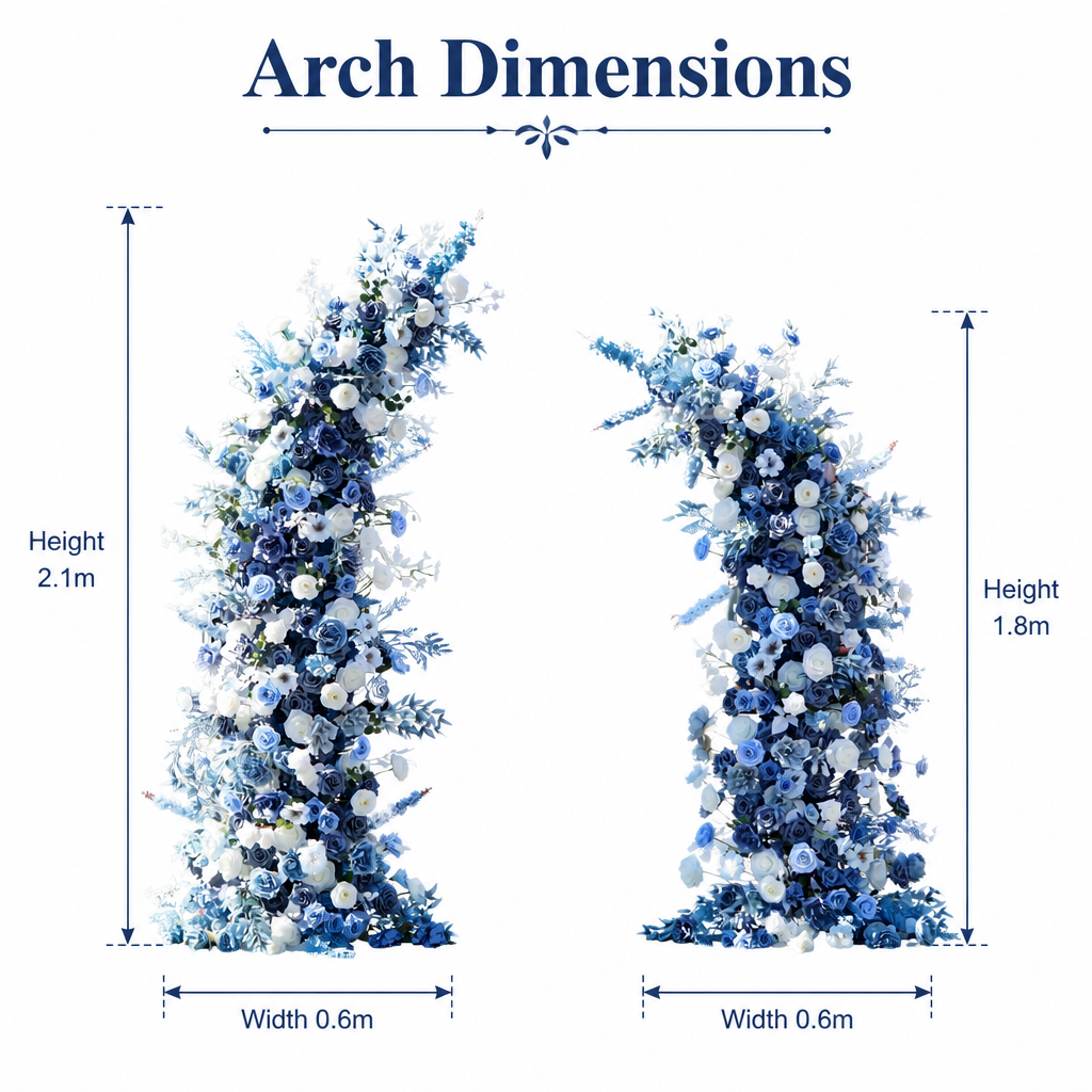 Blue & White Rose Misty Blue Horn Faux Floral Arch