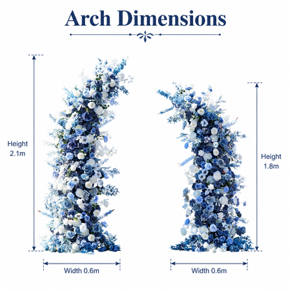 Blue & White Rose Misty Blue Horn Faux Floral Arch