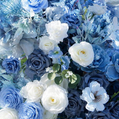 Blue & White Rose Misty Blue Horn Faux Floral Arch