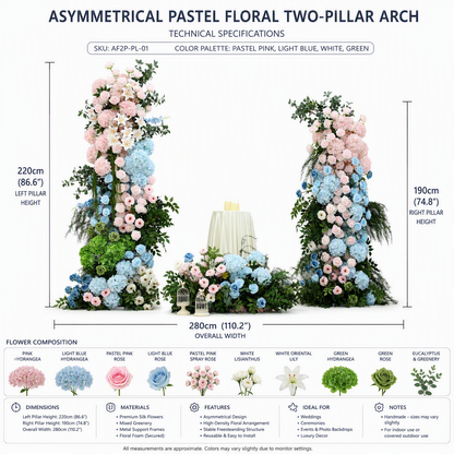 Pastel Blue & Pink Hydrangea Tiered Flower Arch