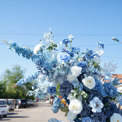 Pastel Blue & Pink Hydrangea Tiered Flower Arch