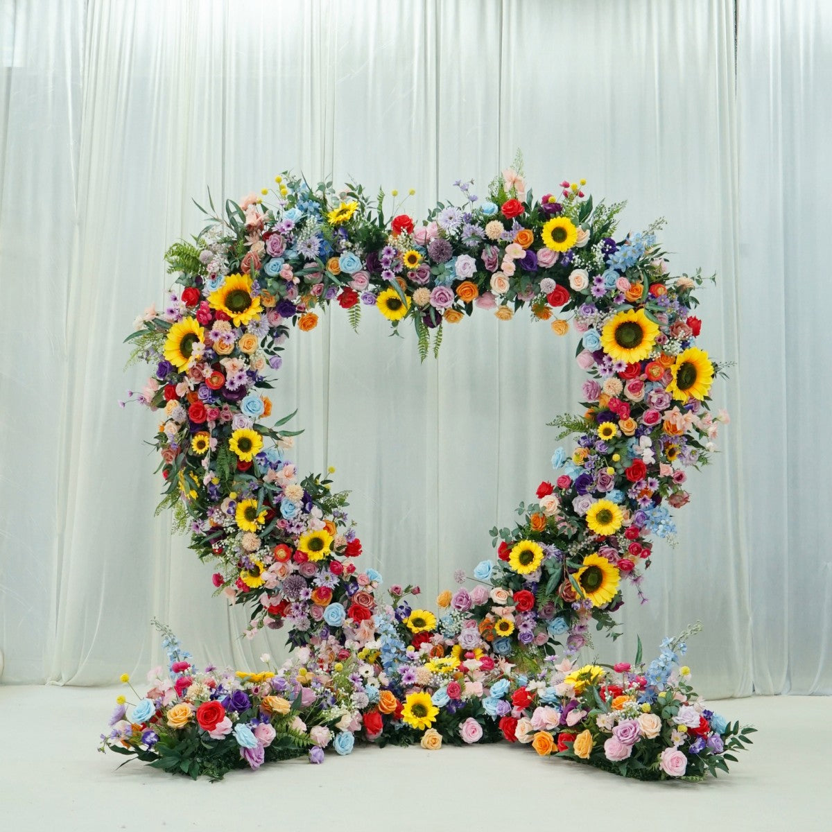 Sunflower, Lotus & Multicolor Heart Faux Floral Arch