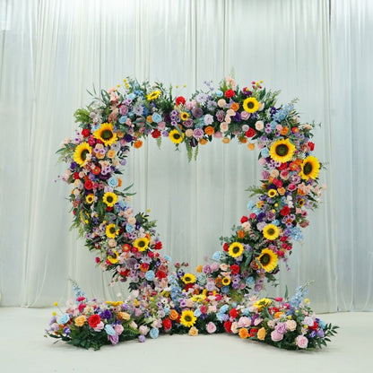 Sunflower, Lotus & Multicolor Heart Faux Floral Arch