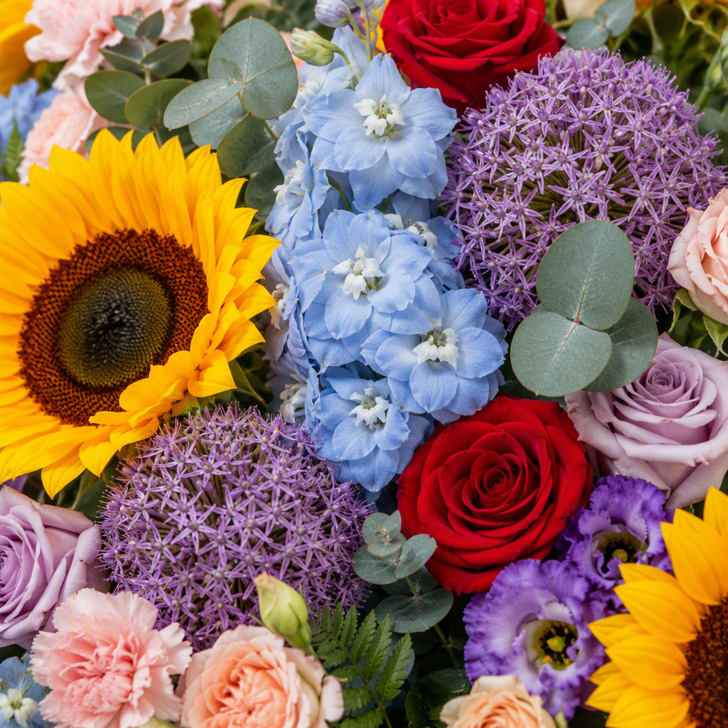 Sunflower, Lotus & Multicolor Heart Faux Floral Arch