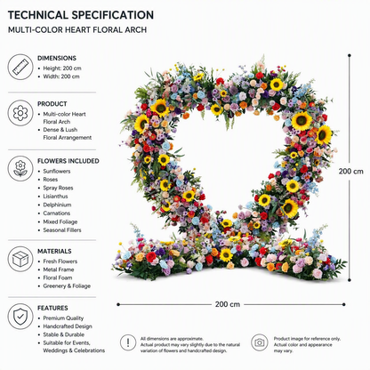 Sunflower, Lotus & Multicolor Heart Faux Floral Arch