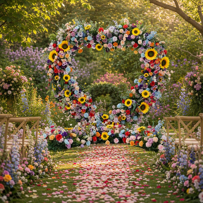 Sunflower, Lotus & Multicolor Heart Faux Floral Arch
