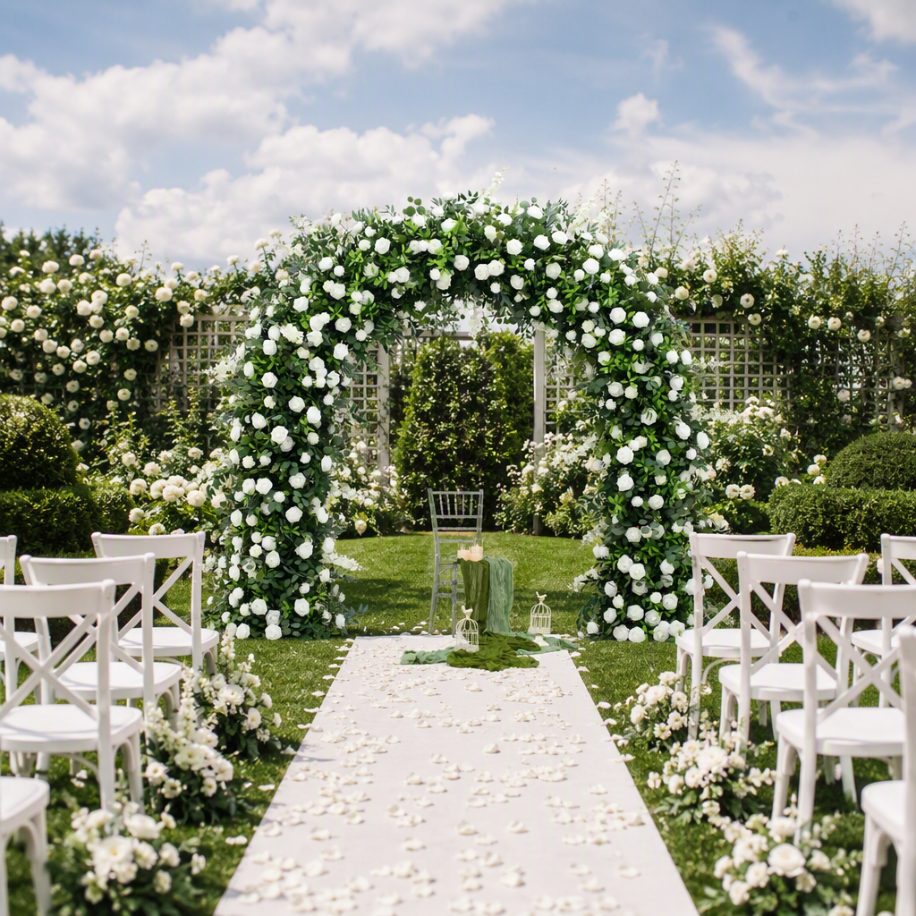 Campsis, Rhododendron & Rose U-Shaped Faux Floral Arch