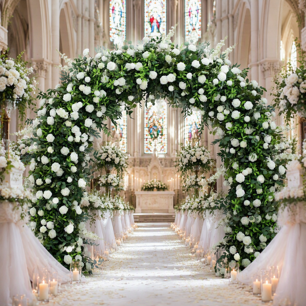 Campsis, Rhododendron & Rose U-Shaped Faux Floral Arch
