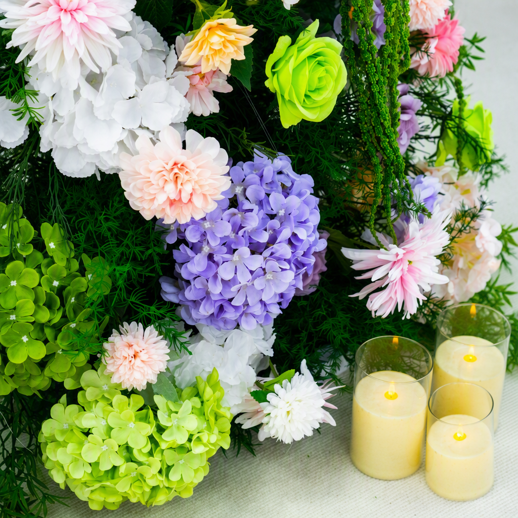 Dahlia, Drooping Millet & Green Foliage Arch