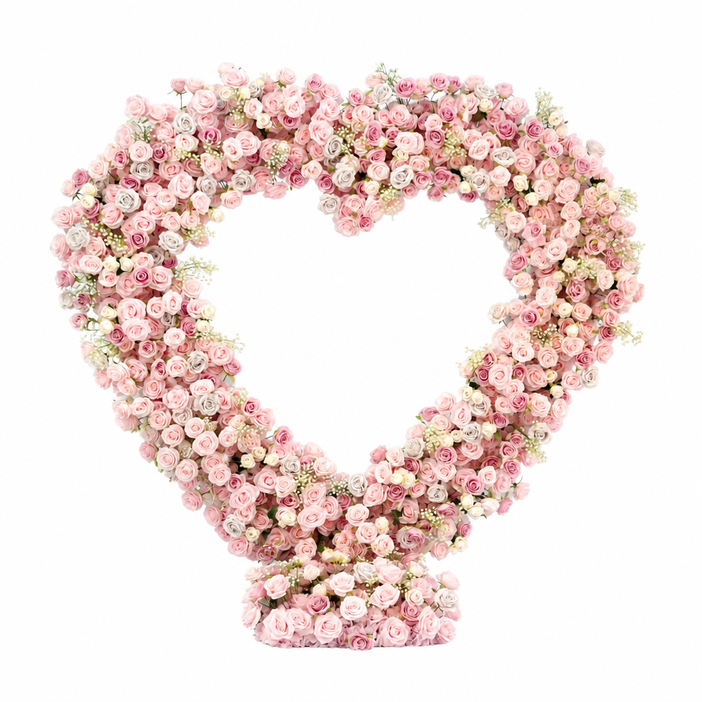 Pink Rose Heart Faux Floral Arch