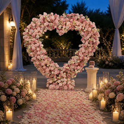 Pink Rose Heart Faux Floral Arch