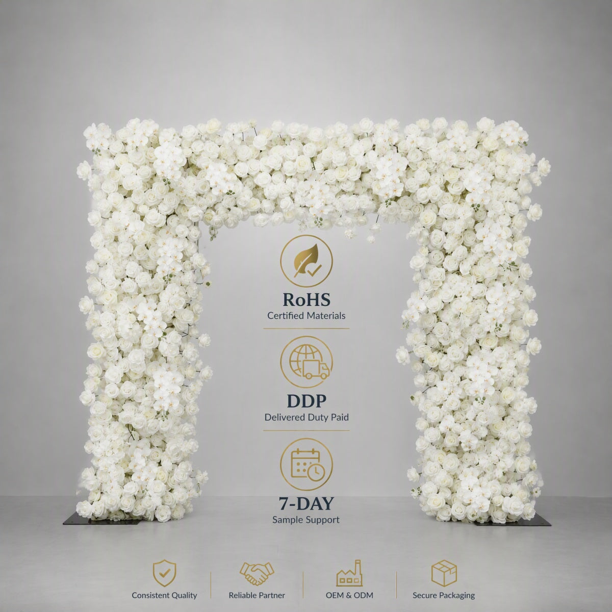 White Rose Square Artificial Flower Arch