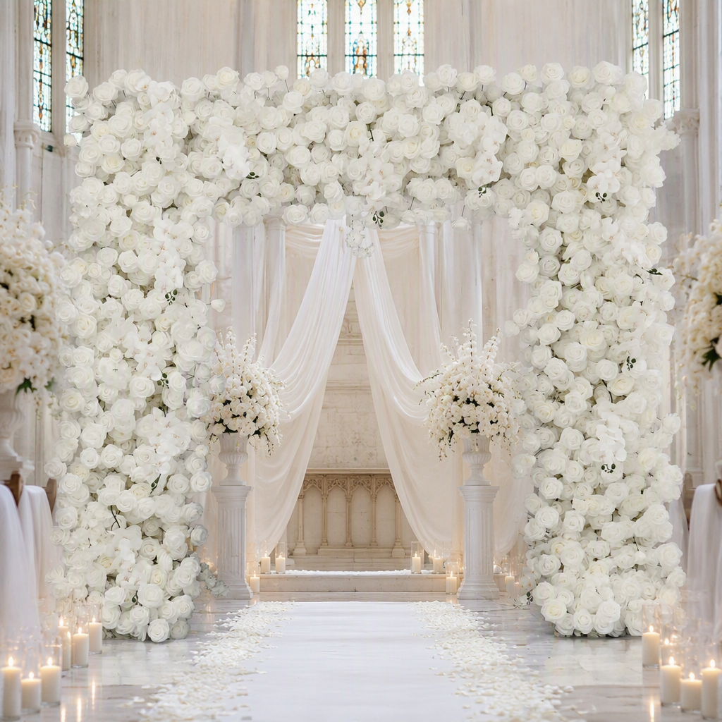 White Rose Square Artificial Flower Arch