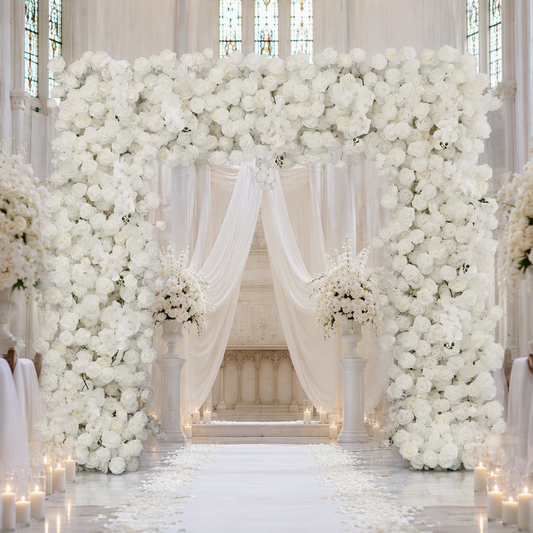 White Rose Square Artificial Flower Arch