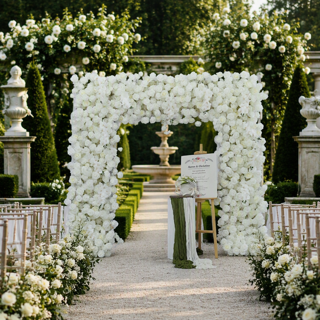 White Rose Square Artificial Flower Arch