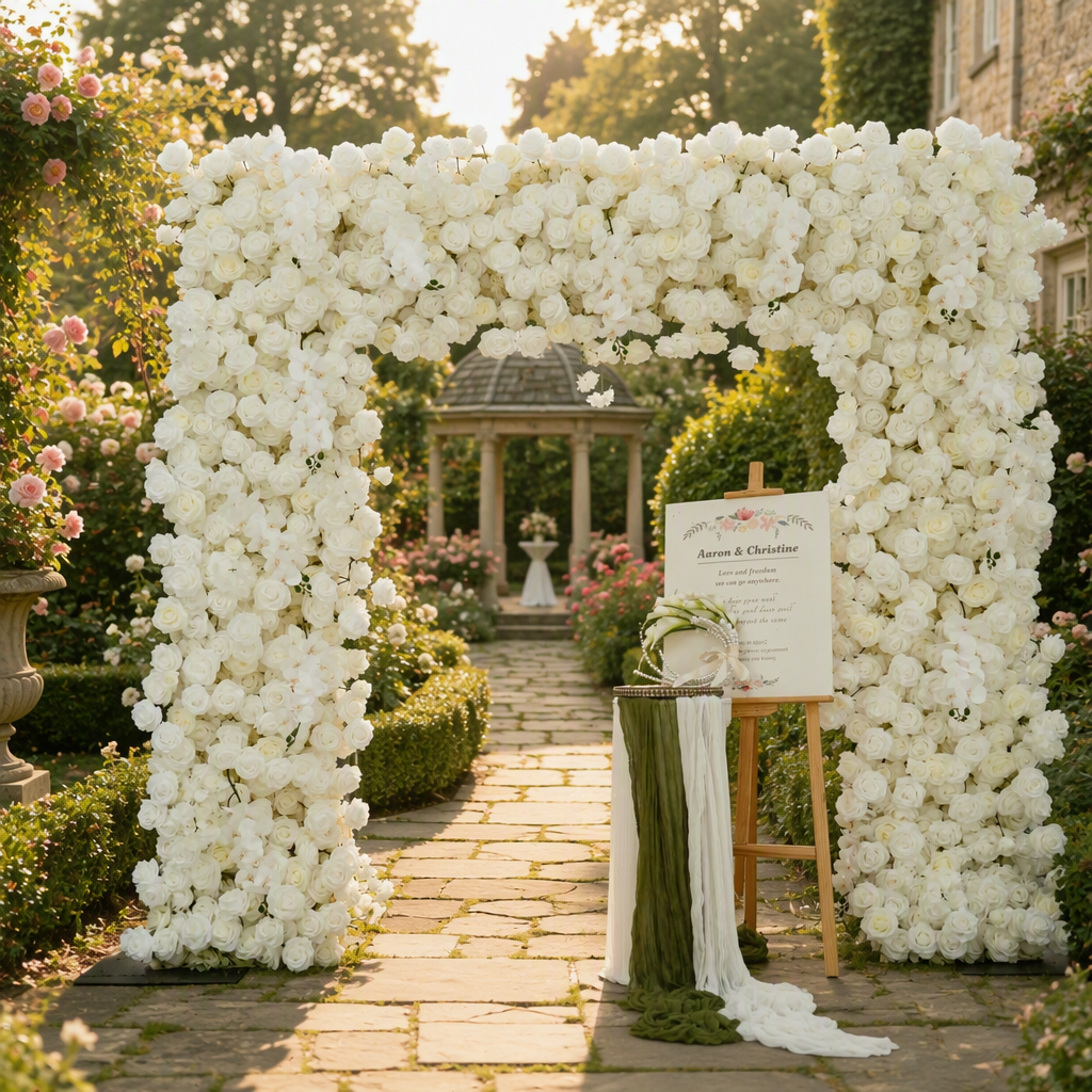 White Rose Square Artificial Flower Arch