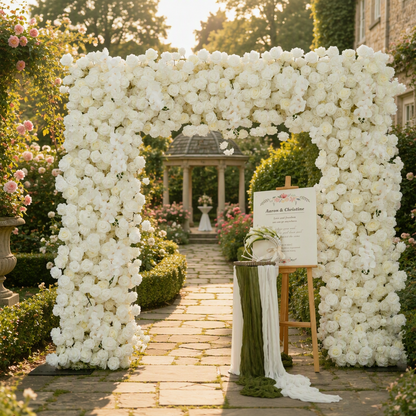 White Rose Square Artificial Flower Arch