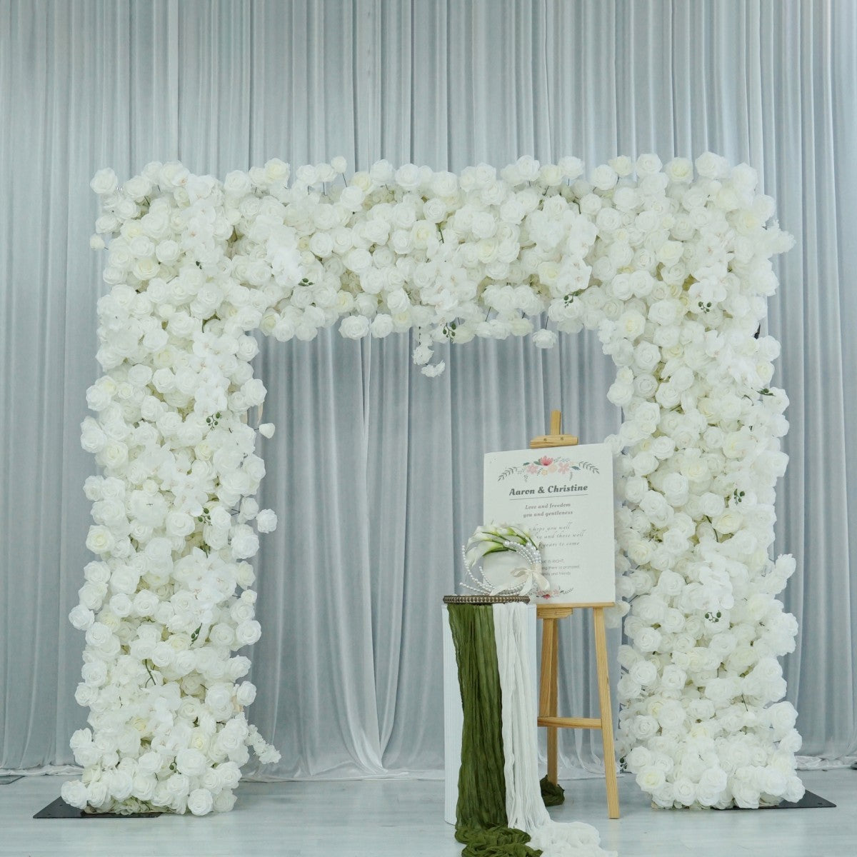 White Rose Square Artificial Flower Arch