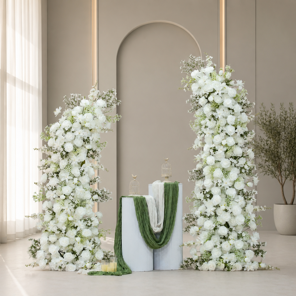 Jasmine, Lily, Baby's Breath & Horn Faux Floral Arch