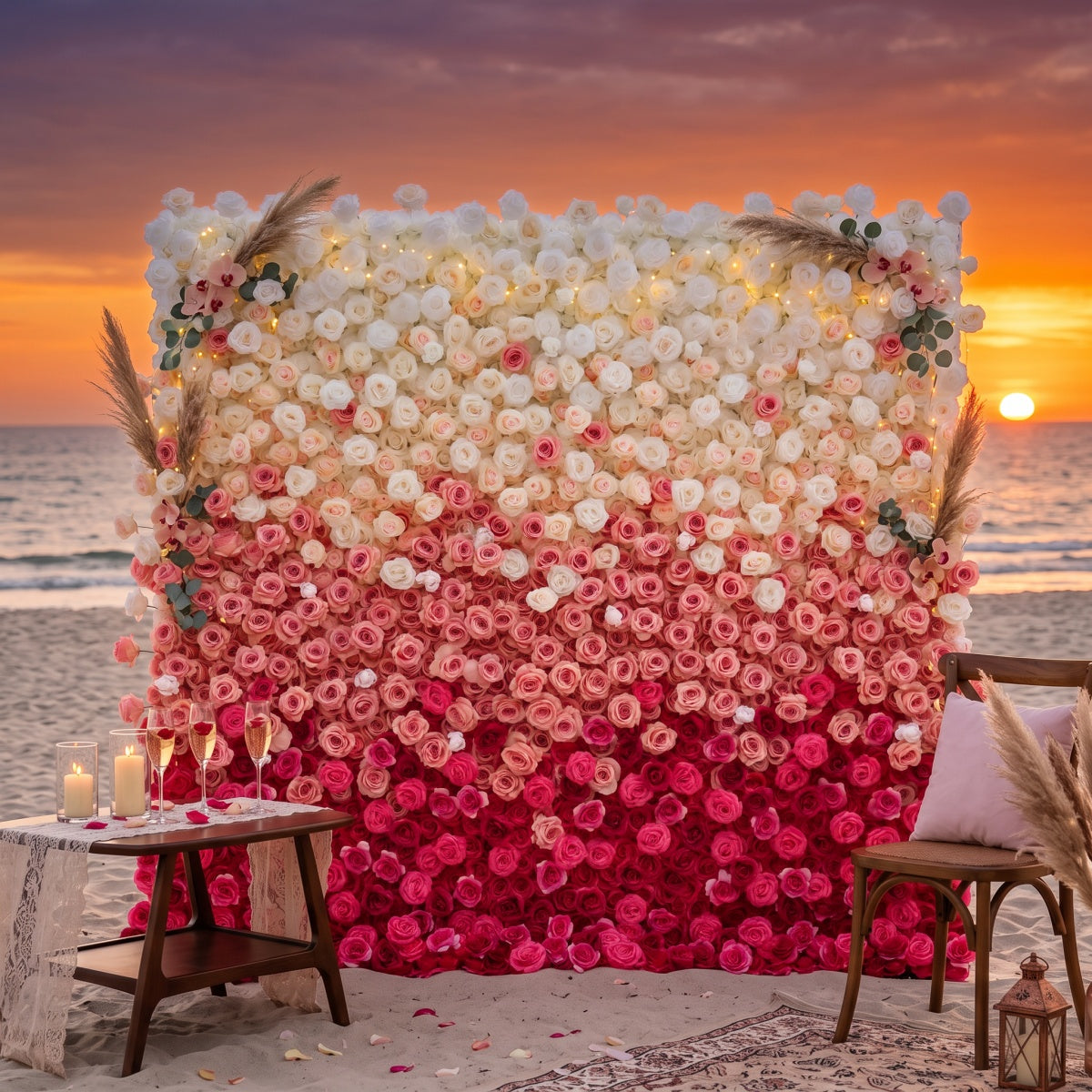 Red and White Rose Gradient Flower Walls