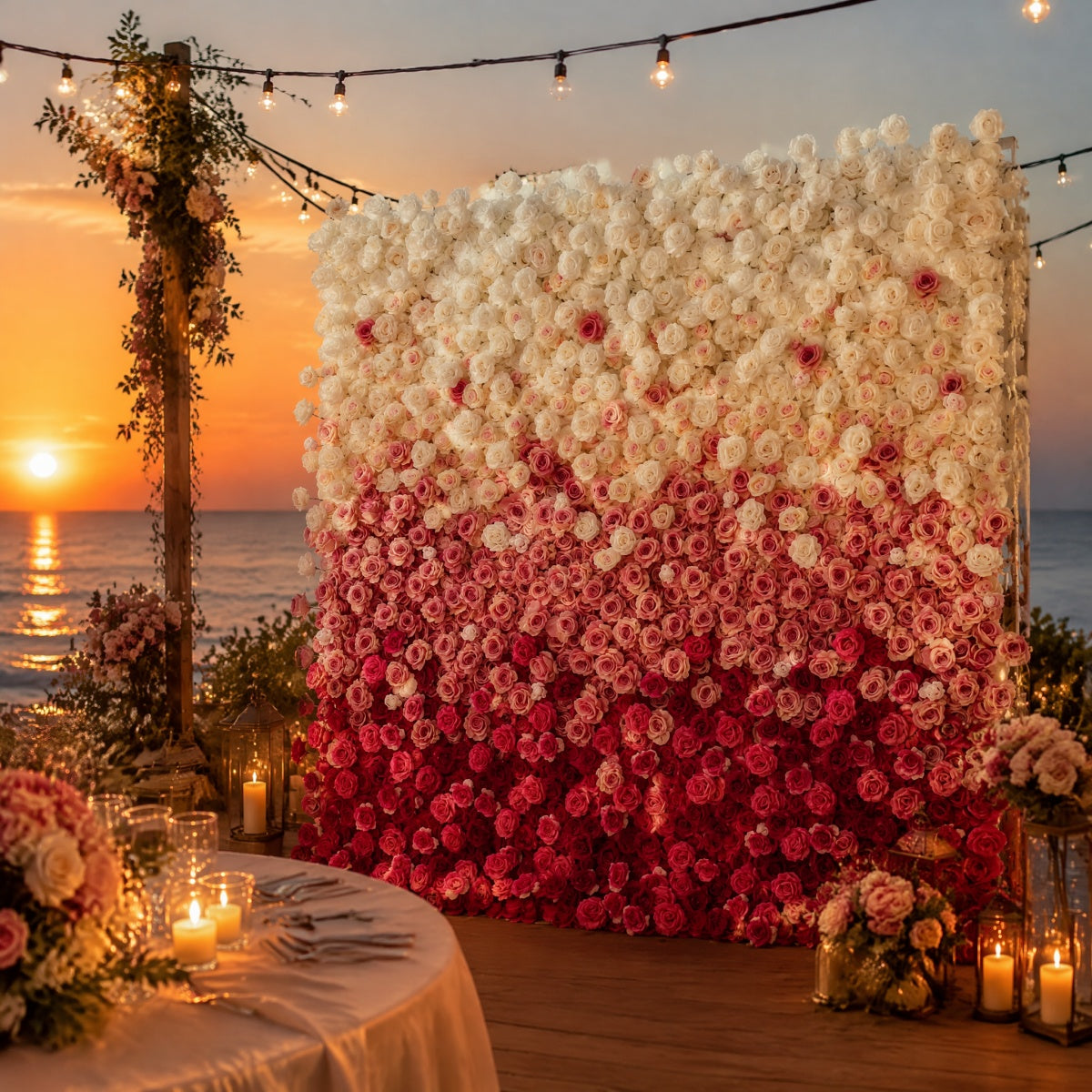 Red and White Rose Gradient Flower Walls