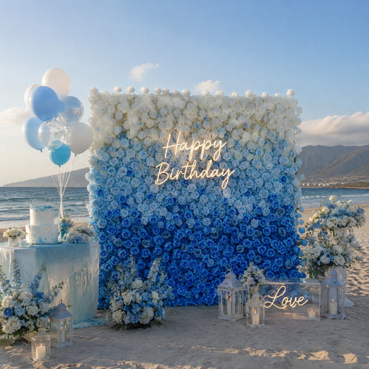 Blue and White Gradient Rose Walls