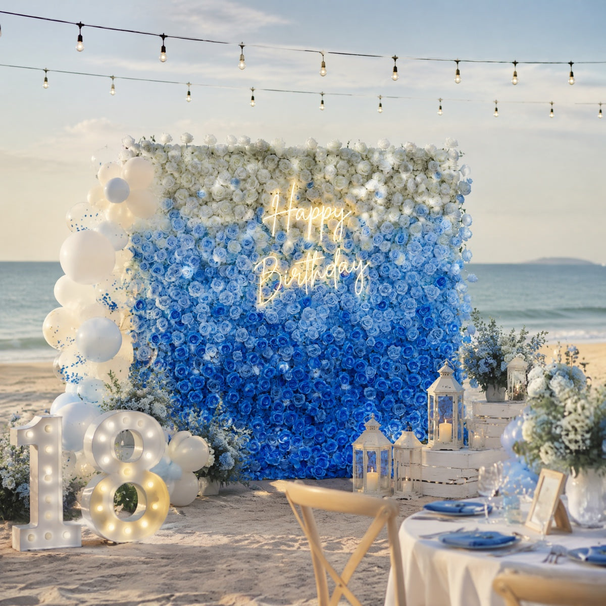 Blue and White Gradient Rose Walls