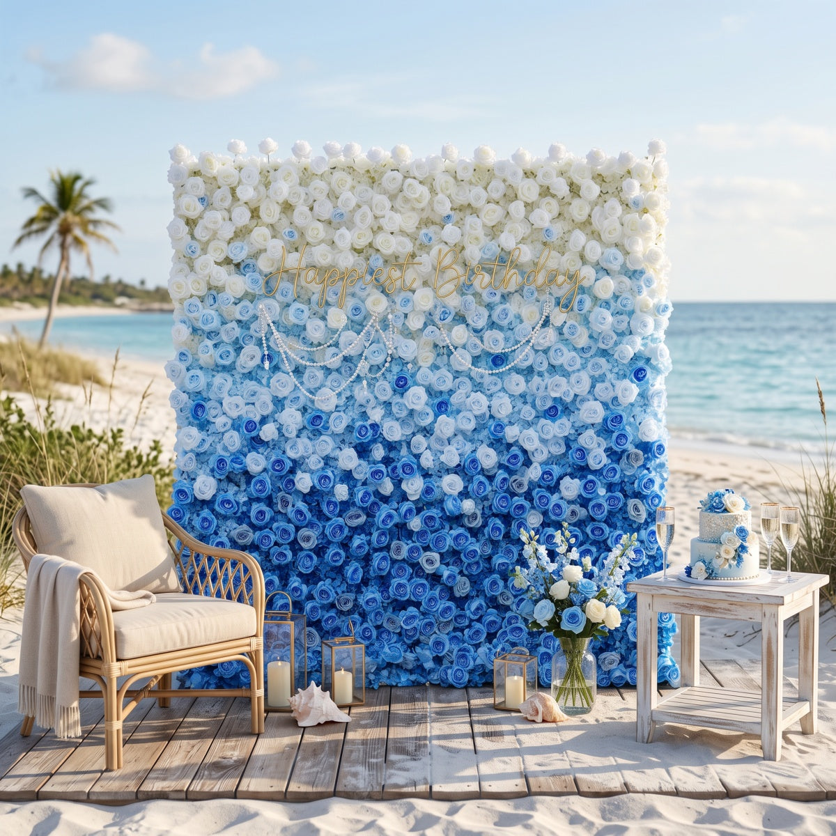 Blue and White Gradient Rose Walls
