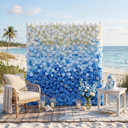 Blue and White Gradient Rose Walls