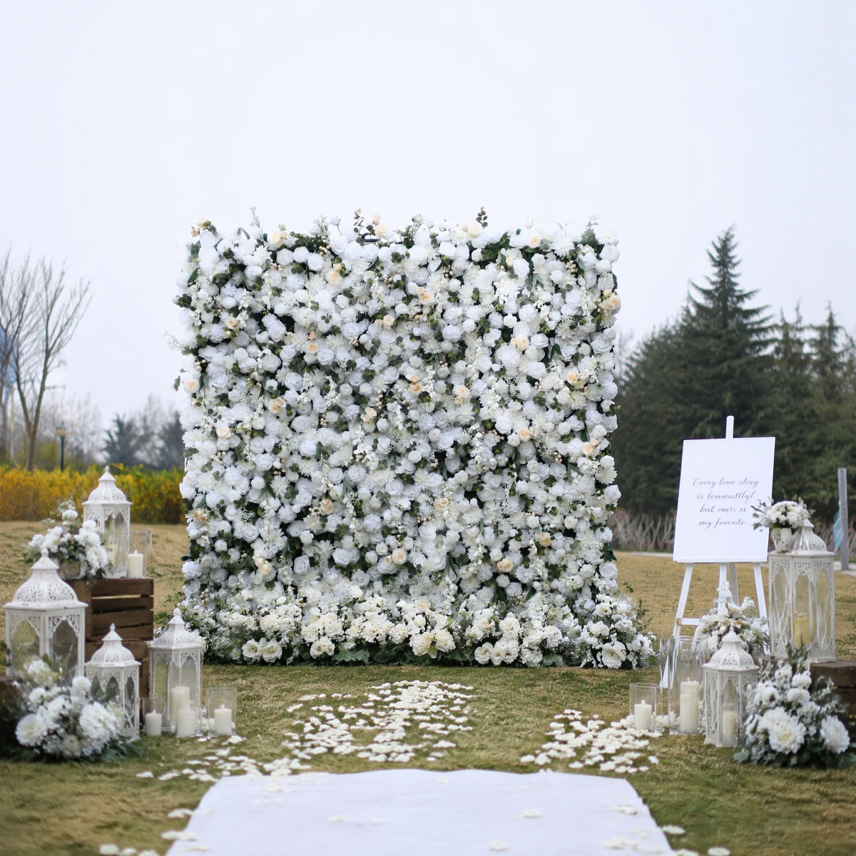 White Rose Flower Wall Backdrops