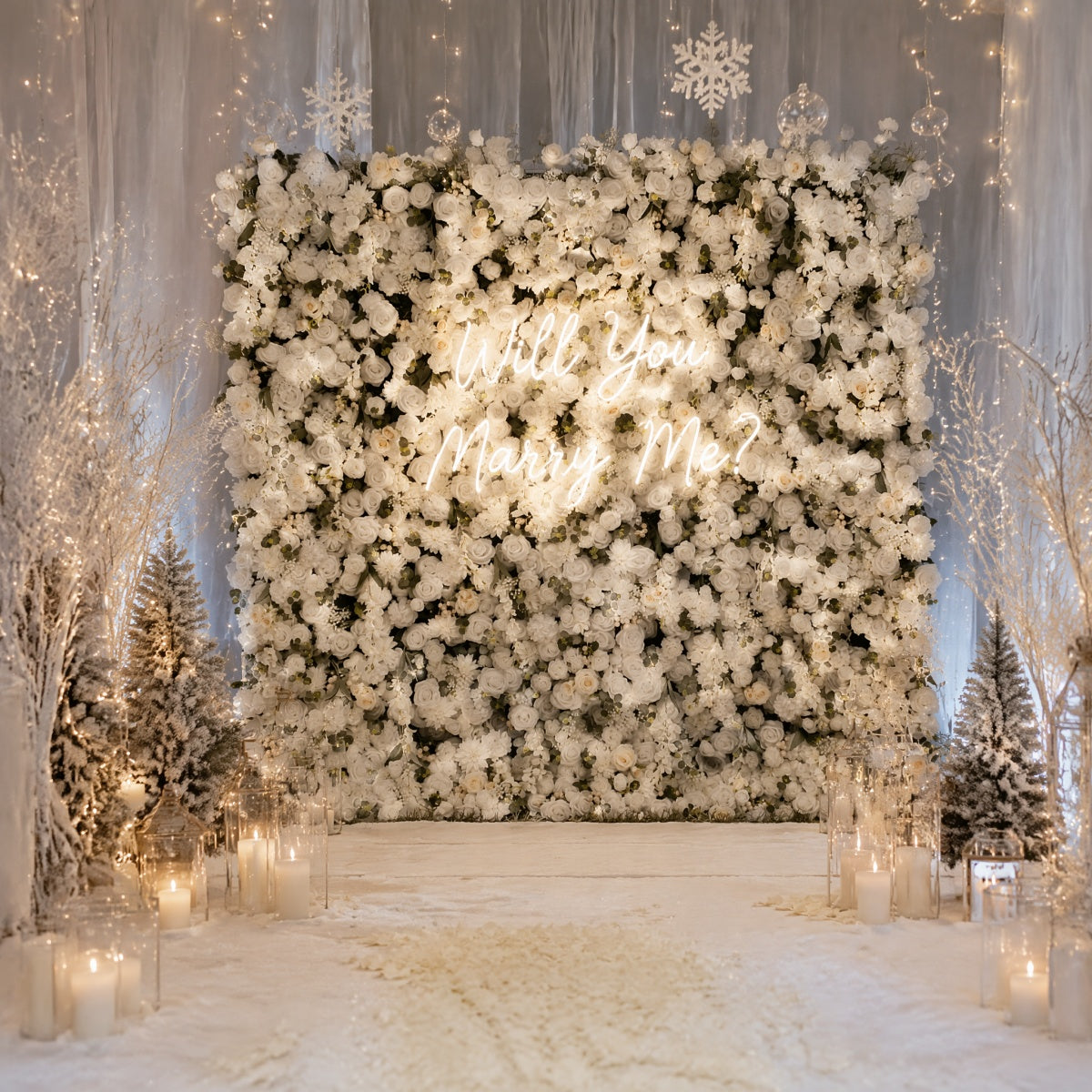 White Rose Flower Wall Backdrops